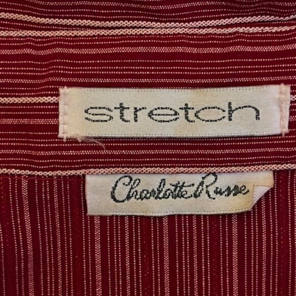 Red stretch fitted button down short sleeve shirt Y2K - Picture 5 of 6